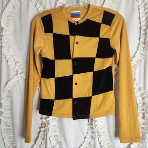 Unif Black Yellow Checkered Print Cardigan size small
